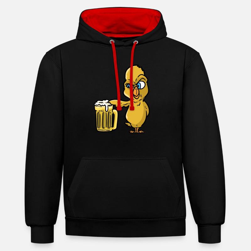 Poussin à la bière - Sweat à capuche contrasté - noir/rouge