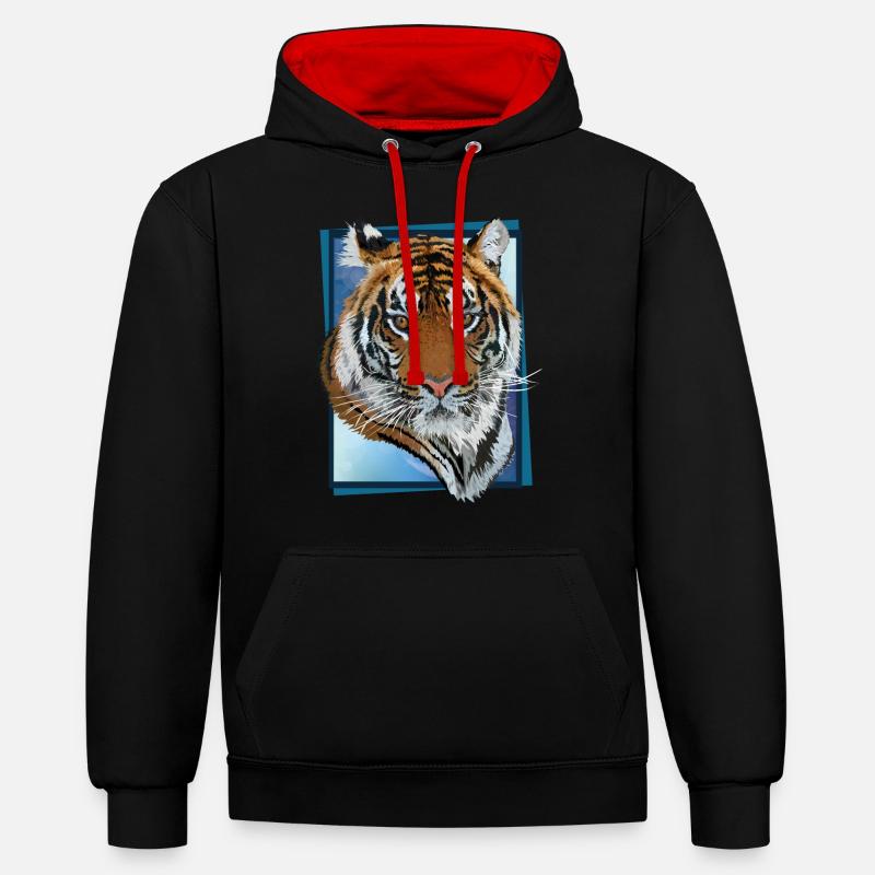 tigre du Bengale - Sweat à capuche contrasté - noir/rouge