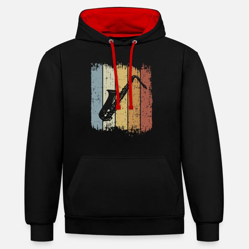 Rétro saxophone - Sweat à capuche contrasté - noir/rouge