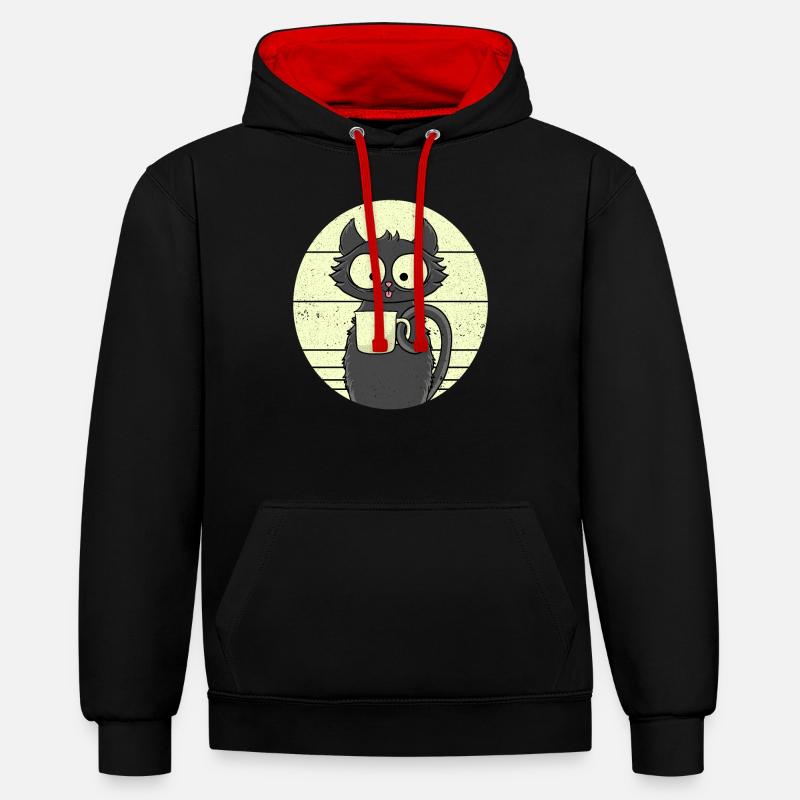 Café Chat - Sweat à capuche contrasté - noir/rouge