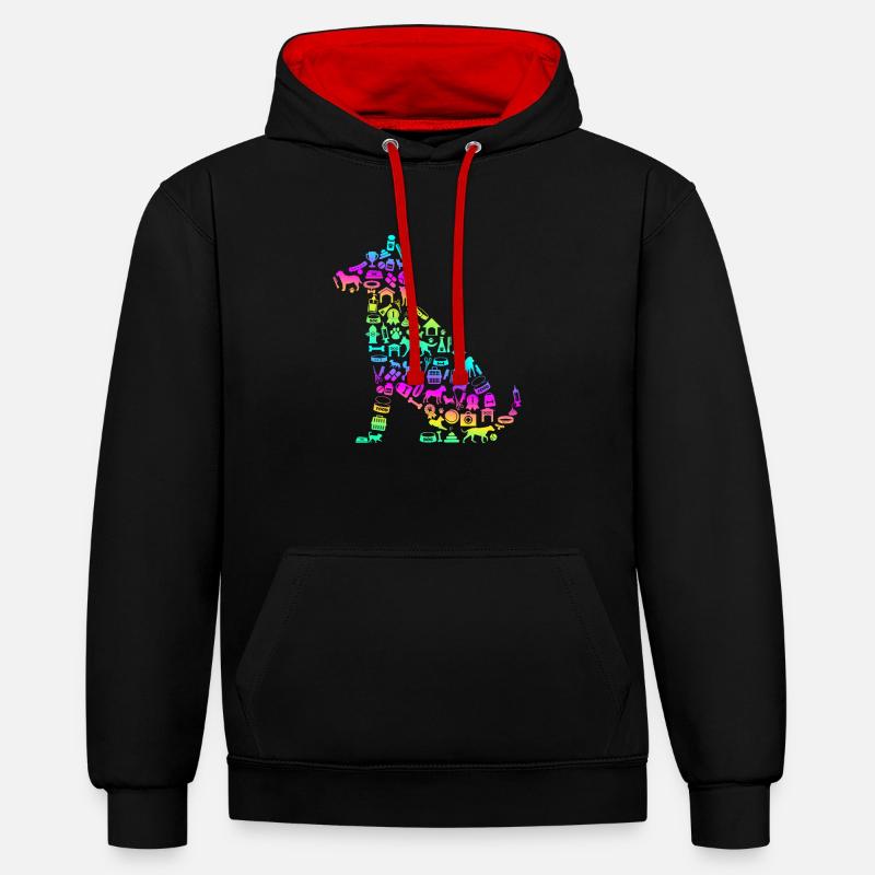 Chien - Sweat à capuche contrasté - noir/rouge