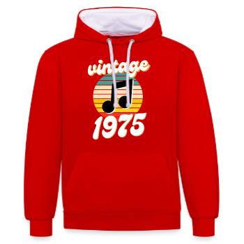 né 1975 millésime 75 idée cadeau anniversaire - Sweat à capuche contrasté - rouge/blanc - Devant - Liana (172cm) & Jaron (178cm)