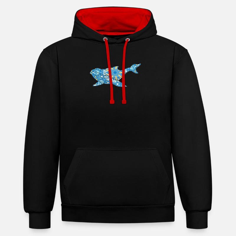 Mandala Whale Geometric Pattern Art - Sweat à capuche contrasté - noir/rouge