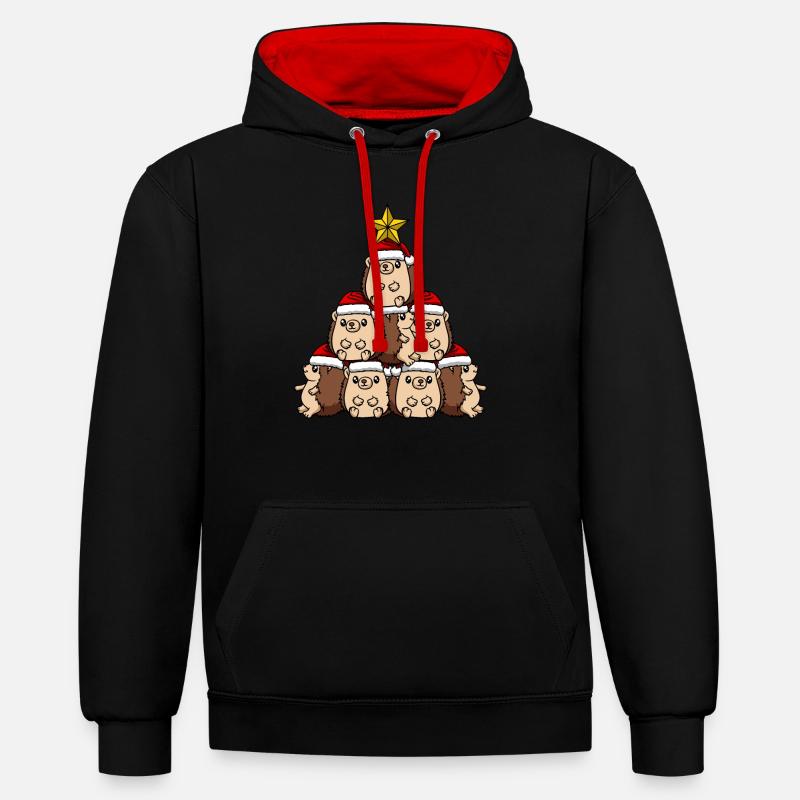 Arbre de Noël hérisson - Sweat à capuche contrasté - noir/rouge
