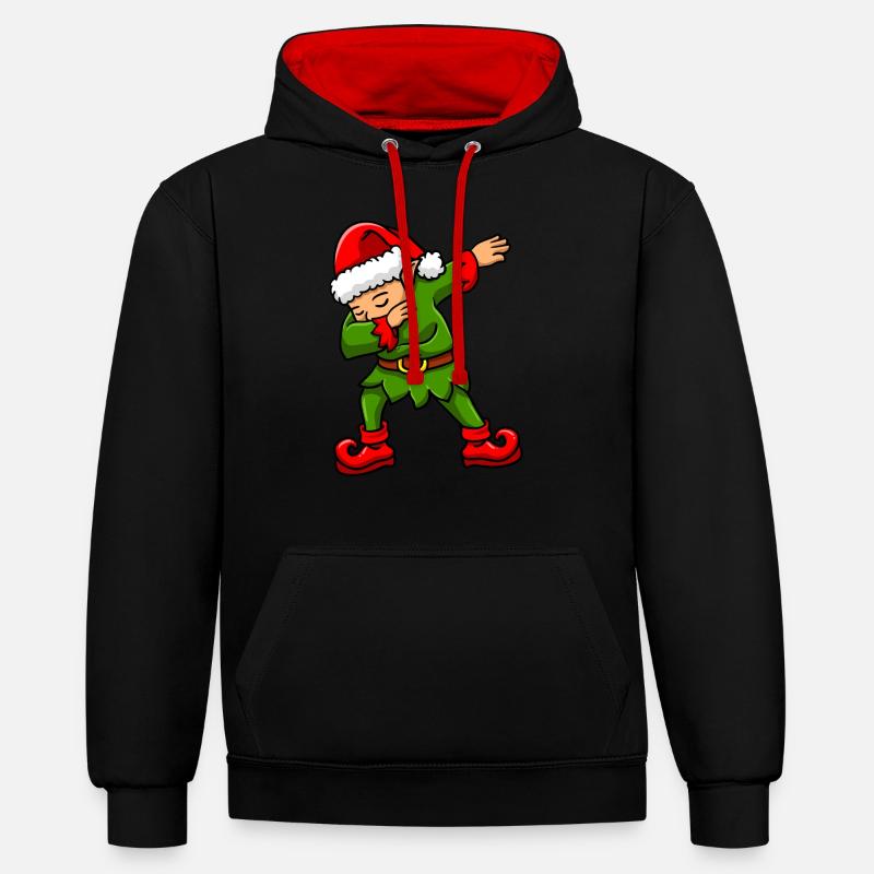 Elfe de Noël Dabbing - Sweat à capuche contrasté - noir/rouge