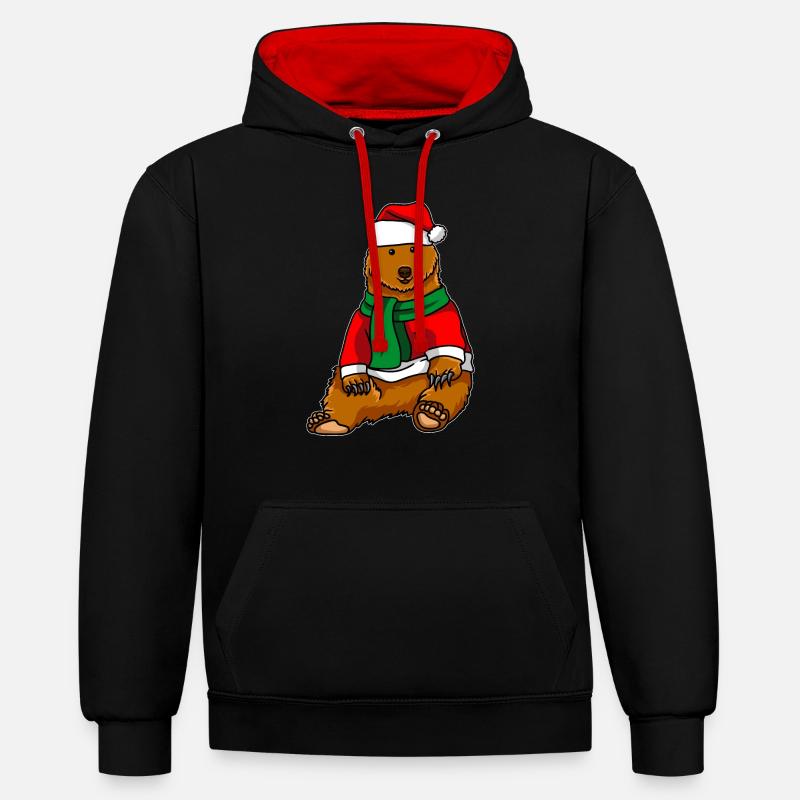 Ours avec chandail de Noël - Sweat à capuche contrasté - noir/rouge