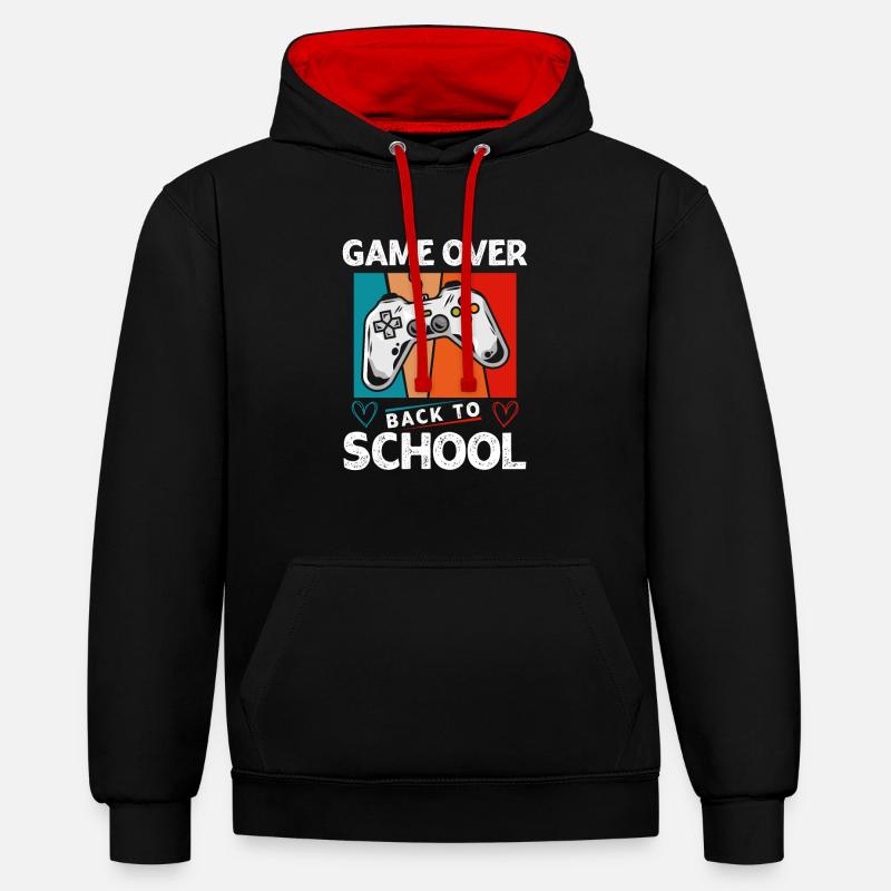 École Game Over - Sweat à capuche contrasté - noir/rouge