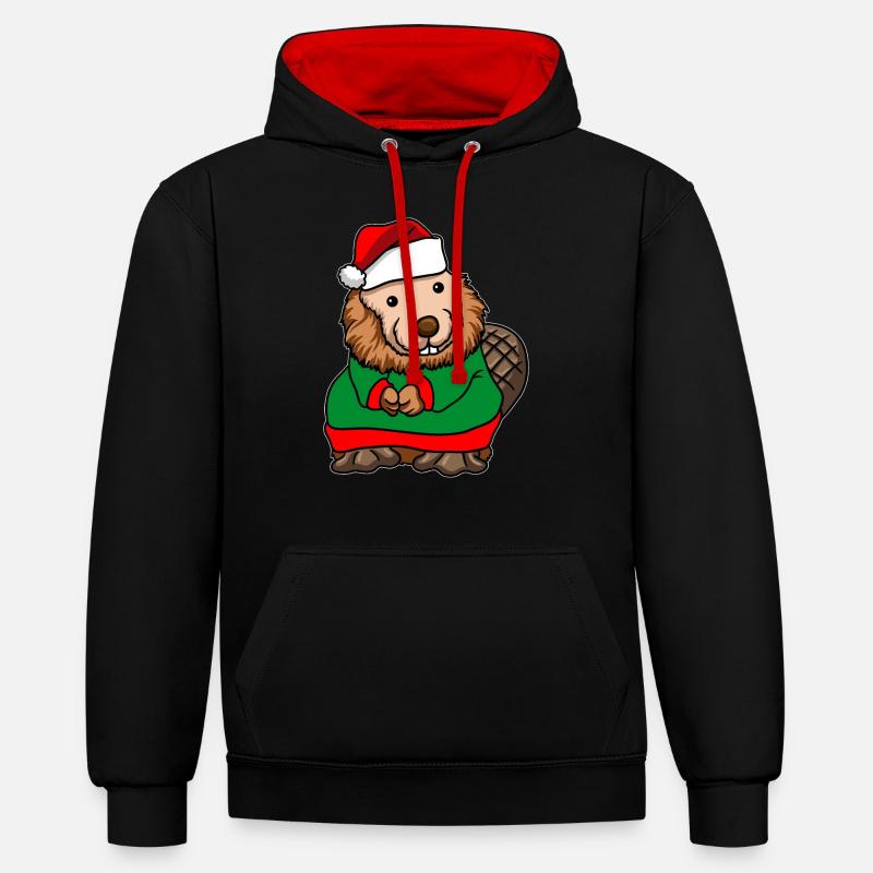 Castor Père Noël - Sweat à capuche contrasté - noir/rouge