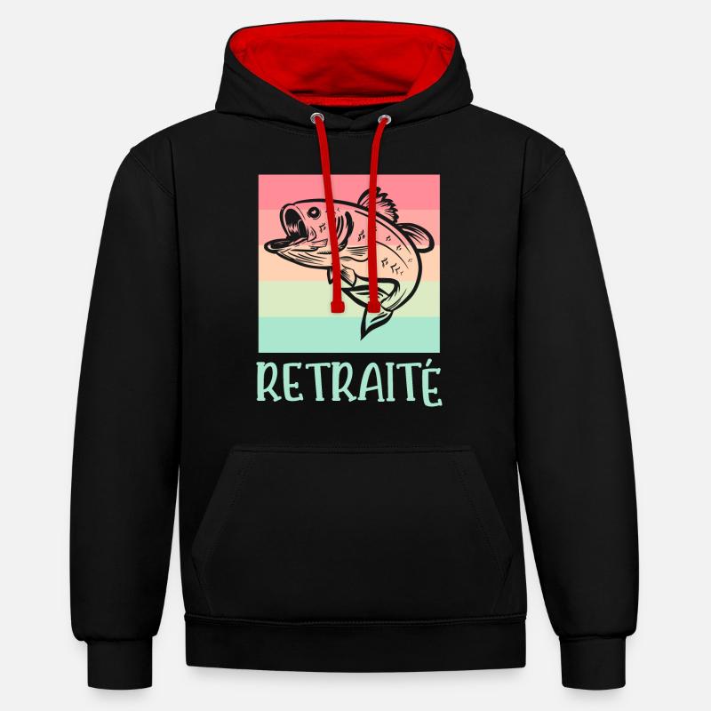 retraité - Sweat à capuche contrasté - noir/rouge