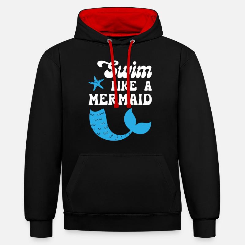 Nager comme une sirène - Sweat à capuche contrasté - noir/rouge