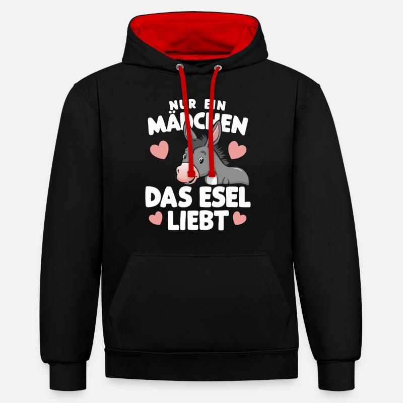 Esel Eselchen Maultier Muli - Kontrast-Hoodie - Schwarz/Rot