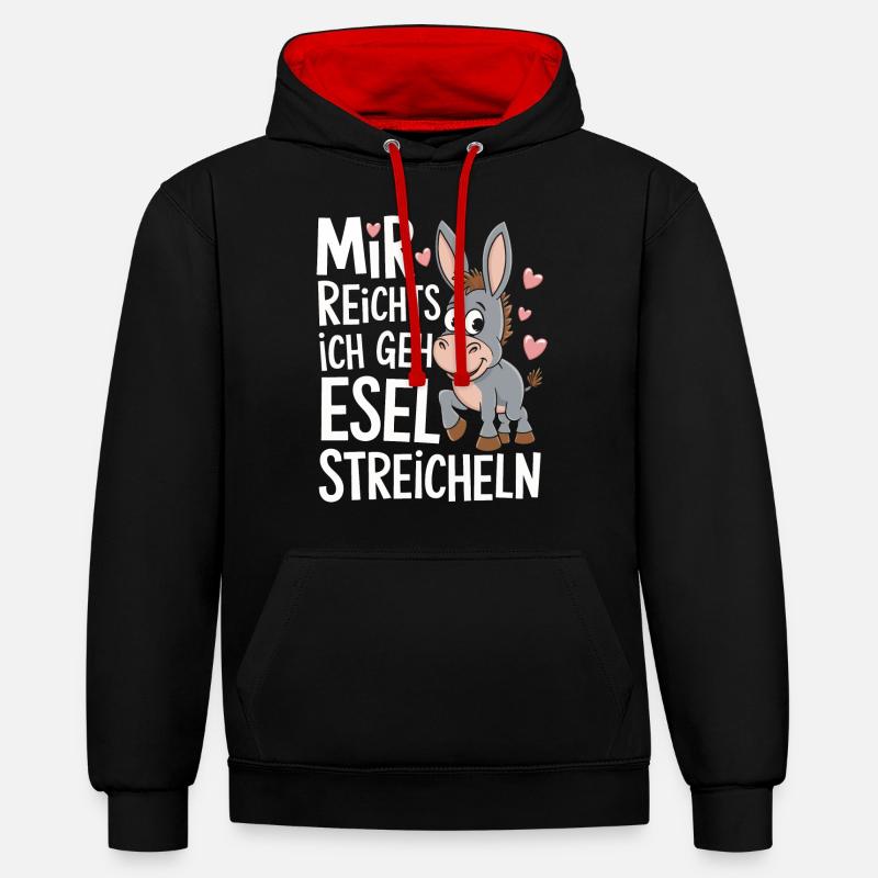 Âne âne mulet Muli - Sweat à capuche contrasté - noir/rouge