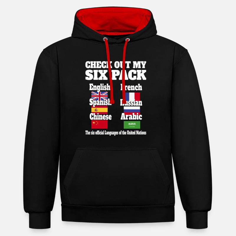 Sprachen Sixpack - Kontrast-Hoodie - Schwarz/Rot