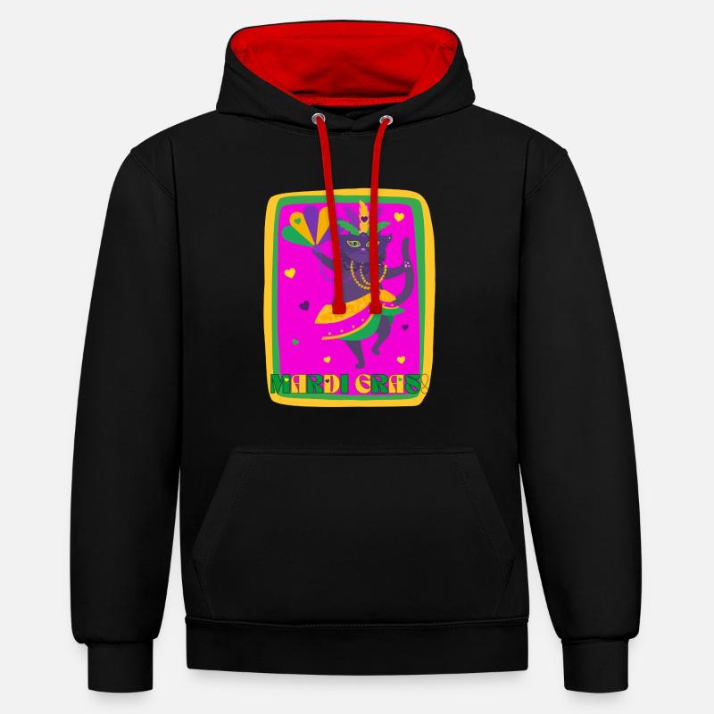 Chat dansant du Mardi Gras - Sweat à capuche contrasté - noir/rouge