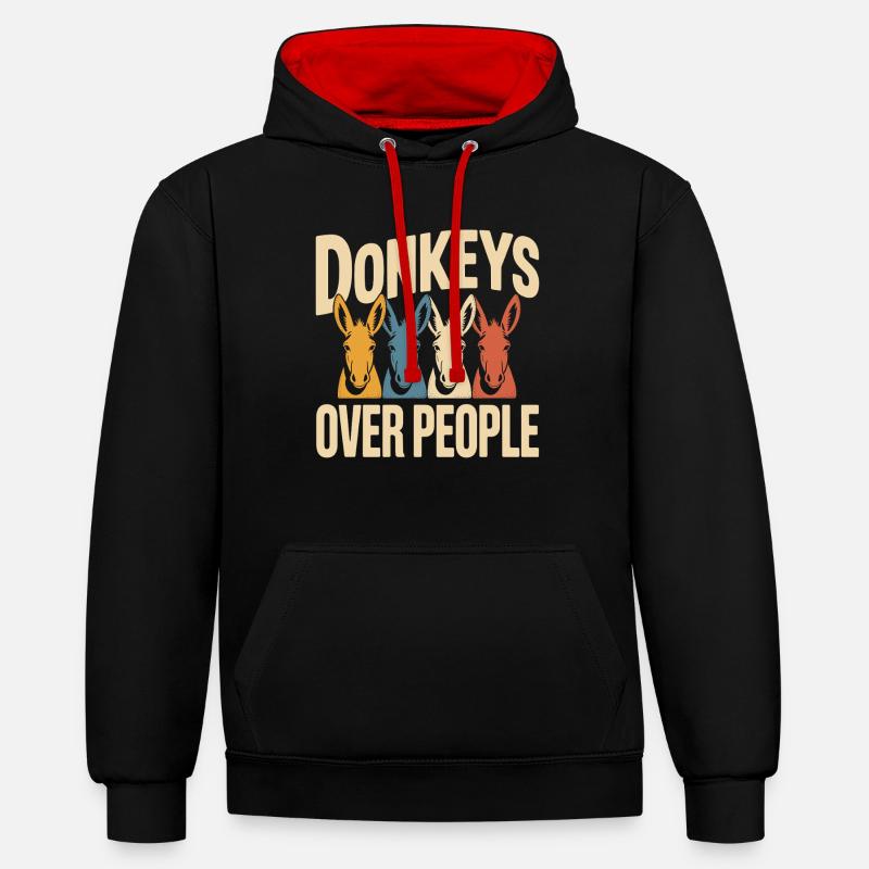 Drôle d’âne - Sweat à capuche contrasté - noir/rouge