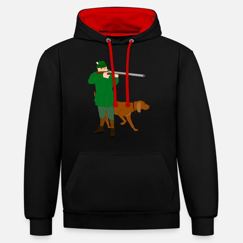 Hunter avec le chien - Sweat à capuche contrasté - noir/rouge