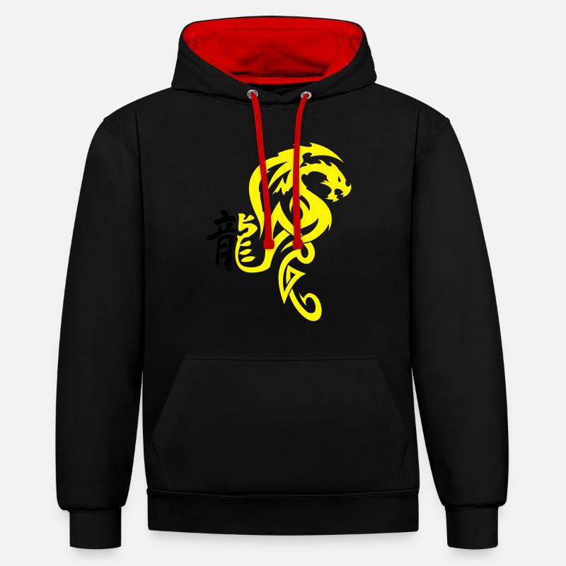Tribal Dragon 2 - Sweat à capuche contrasté - noir/rouge