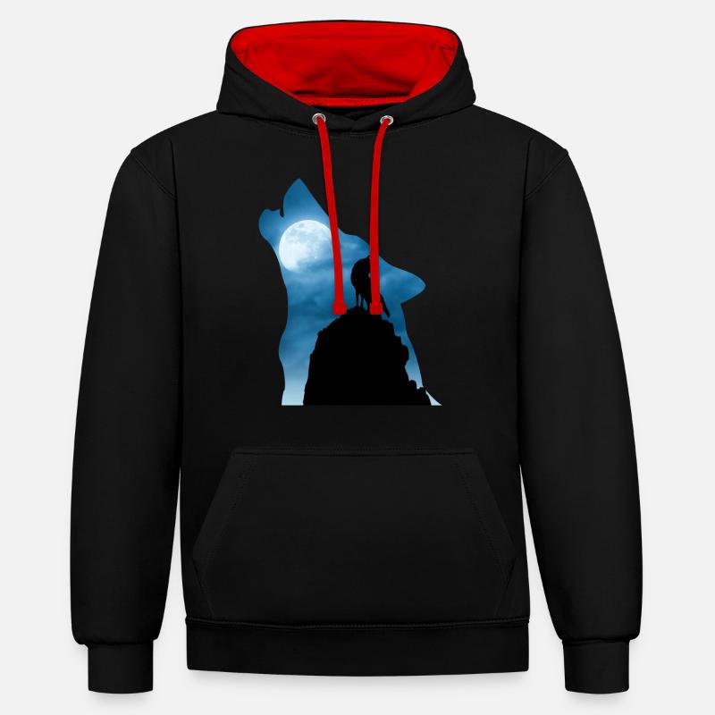 T-shirt Cool Wolf, idée cadeau - Sweat à capuche contrasté - noir/rouge