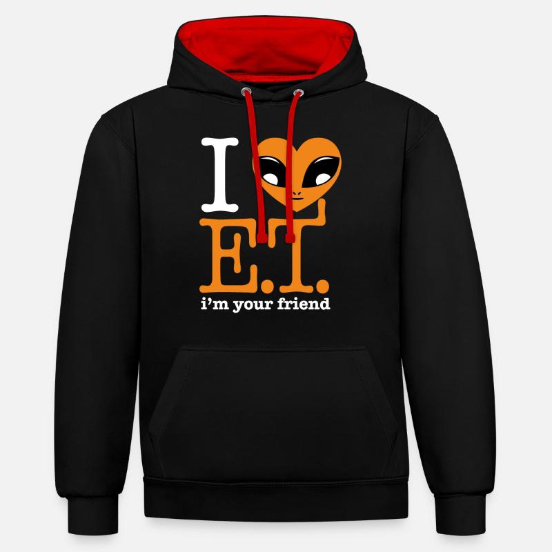 Je coeur et - Sweat à capuche contrasté - noir/rouge