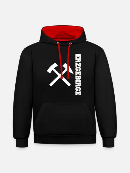 Erzgebirge Bergbau - Kontrast-Hoodie - Schwarz/Rot