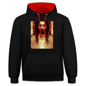 Jésus mort-vivant - Sweat à capuche contrasté - noir/rouge - Devant - Anna (173cm) & Nico (186cm)