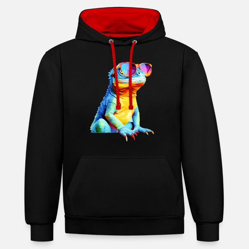 Hacko the spectacled lizard - Contrast hoodie - black/red