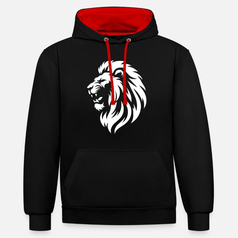 Silhouette Tête De Lion - Sweat à capuche contrasté - noir/rouge