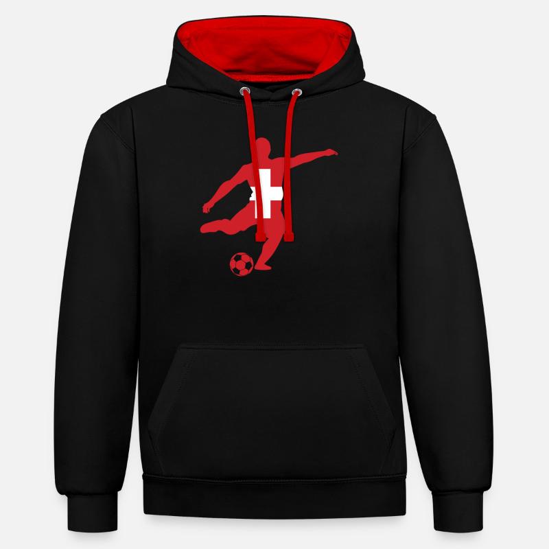 Suisse - Sweat à capuche contrasté - noir/rouge