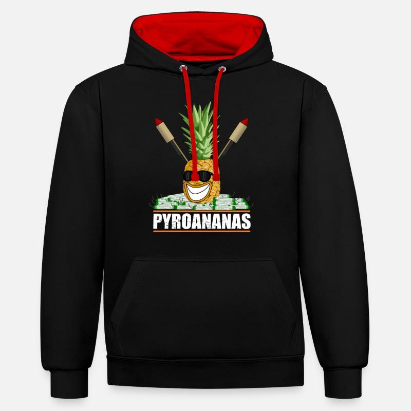 Feux d'artifice Pyro ananas - Sweat à capuche contrasté - noir/rouge