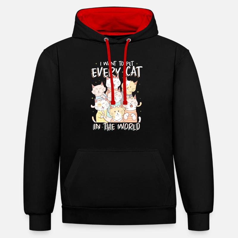 Chat - Sweat à capuche contrasté - noir/rouge