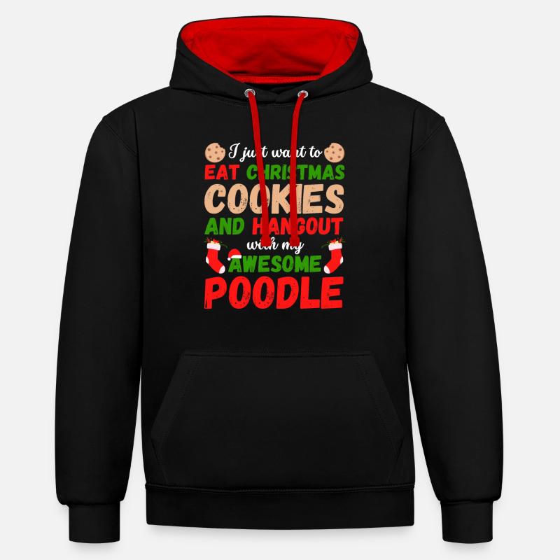 Biscuits caniches de Noël - Sweat à capuche contrasté - noir/rouge