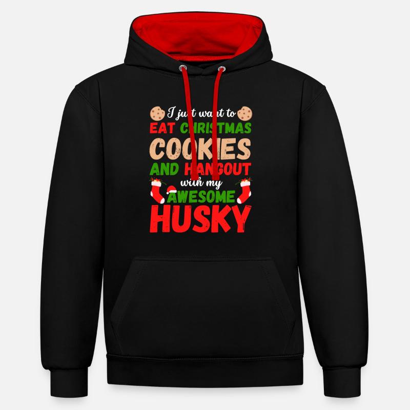 Biscuits Husky de Noël - Sweat à capuche contrasté - noir/rouge