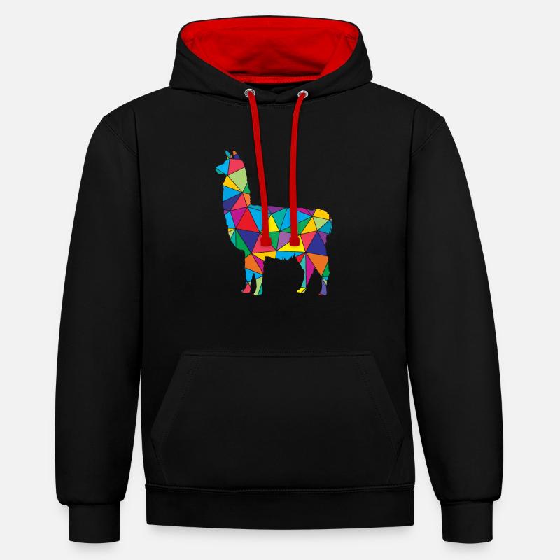 Lama Polygon Low Poly Tier - Kontrast-Hoodie - Schwarz/Rot