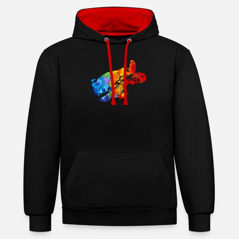 Turtle Splash Art Animal Lover - Sweat à capuche contrasté - noir/rouge