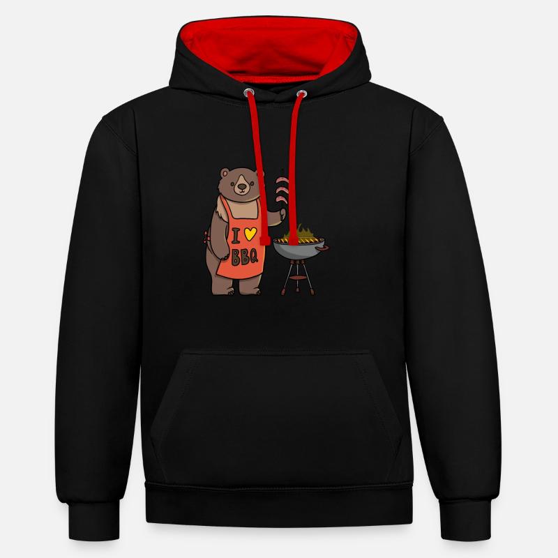 J’adore Bbq Bear - Sweat à capuche contrasté - noir/rouge