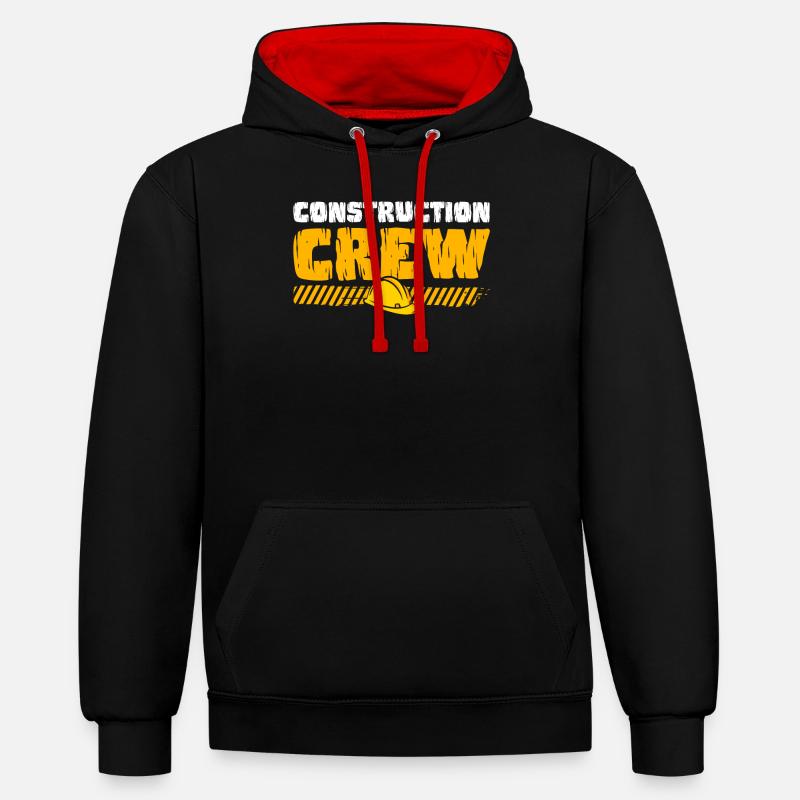 Équipe de construction, chantier, constructeur - Sweat à capuche contrasté - noir/rouge