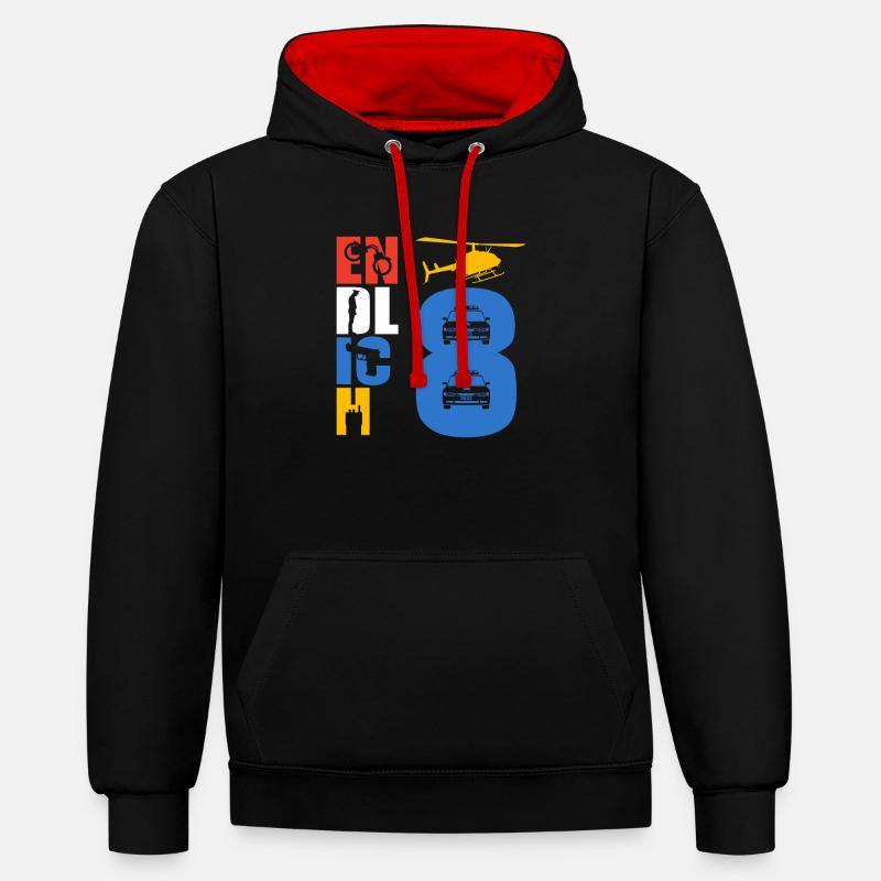 Endlich 8 Polizei - Kontrast-Hoodie - Schwarz/Rot