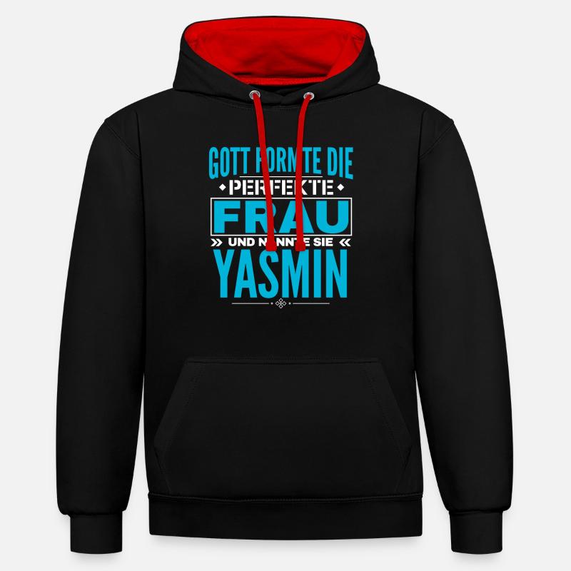 Conception du nom Yasmin - Sweat à capuche contrasté - noir/rouge