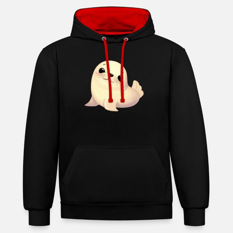 Phoque - Sweat à capuche contrasté - noir/rouge