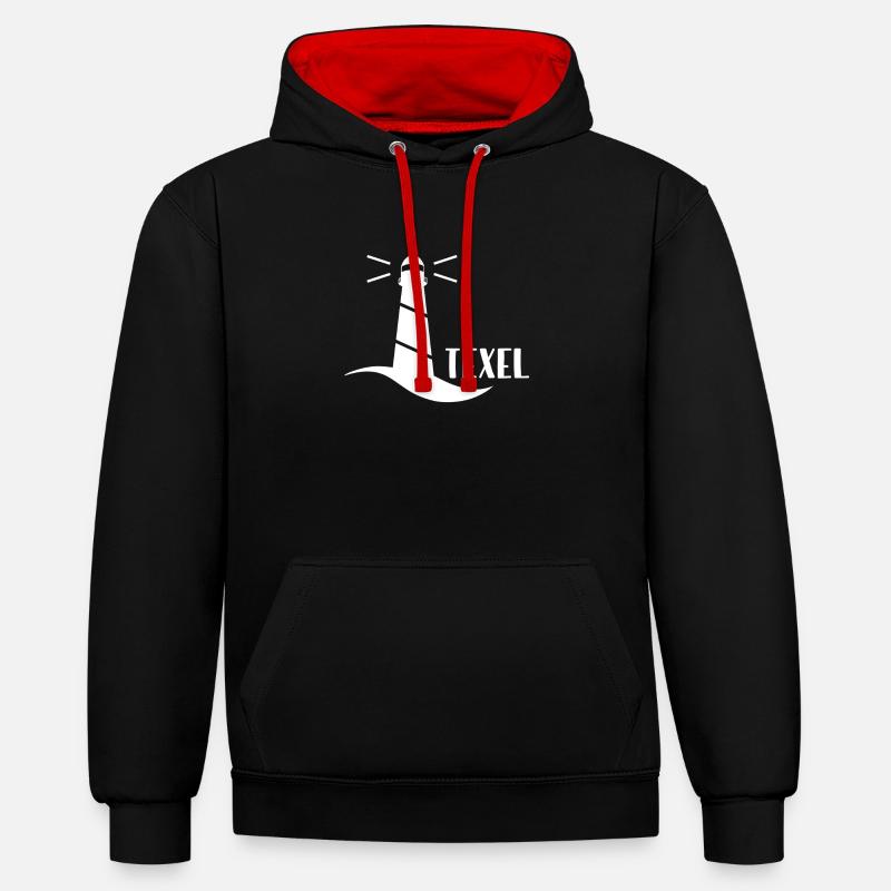 Phare Texel (blanc) - Sweat à capuche contrasté - noir/rouge
