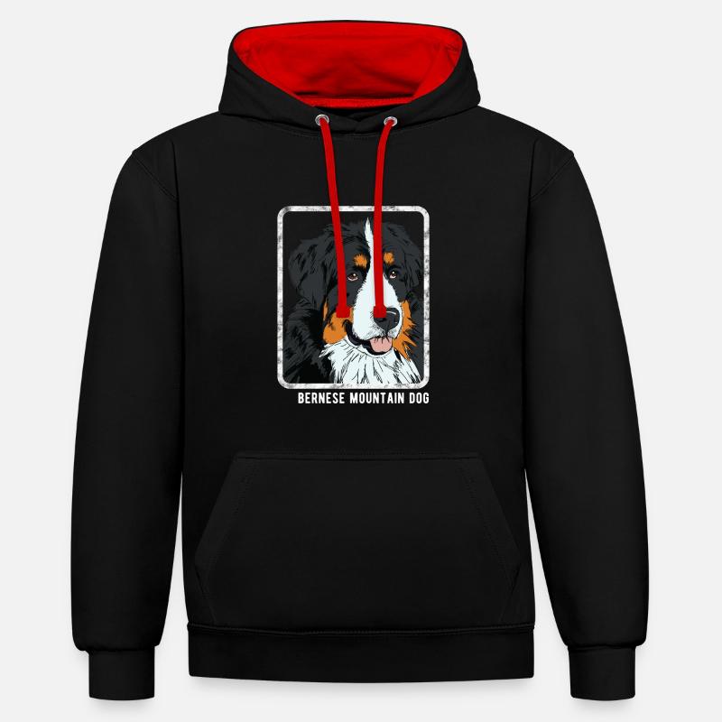 Chiens - Bouvier Bernois - Sweat à capuche contrasté - noir/rouge