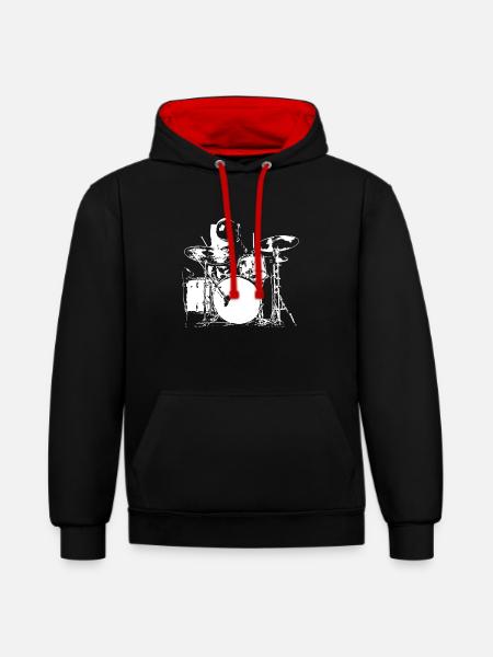 Space Drummer - Drummer T-Shirt - Kontrast-Hoodie - Schwarz/Rot
