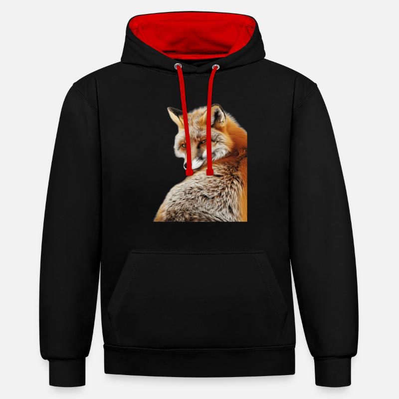 Renard - Sweat à capuche contrasté - noir/rouge