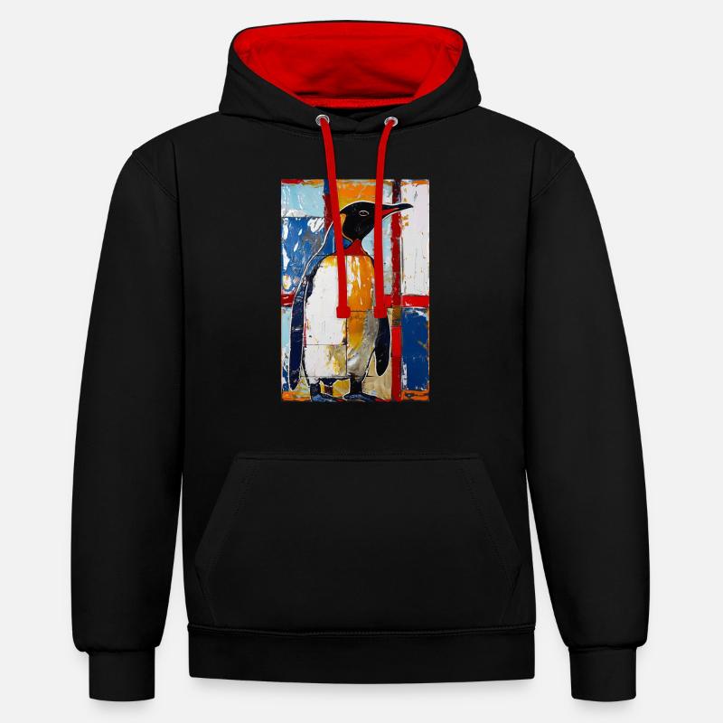 Pingouin - Sweat à capuche contrasté - noir/rouge