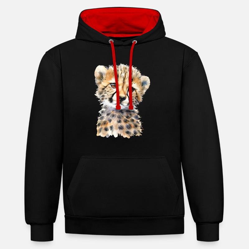 Guépard - Sweat à capuche contrasté - noir/rouge