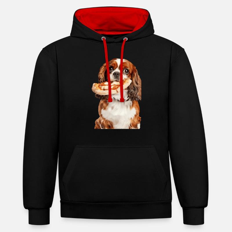 Cavalier King Spaniel - Sweat à capuche contrasté - noir/rouge
