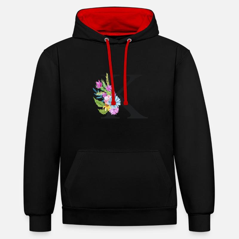 K lettre noire - Sweat à capuche contrasté - noir/rouge