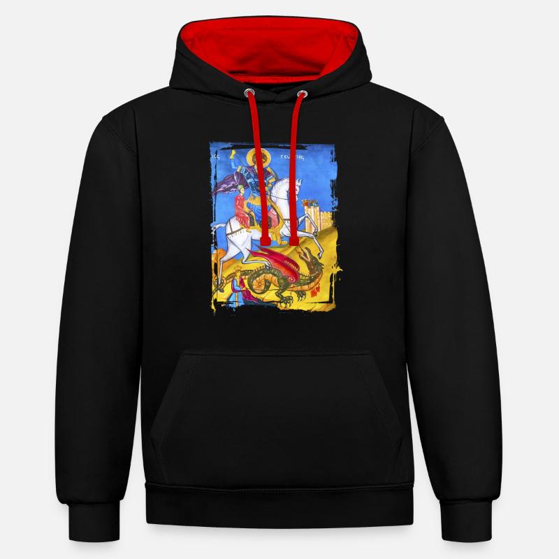 fresque orthodoxe - Sweat à capuche contrasté - noir/rouge