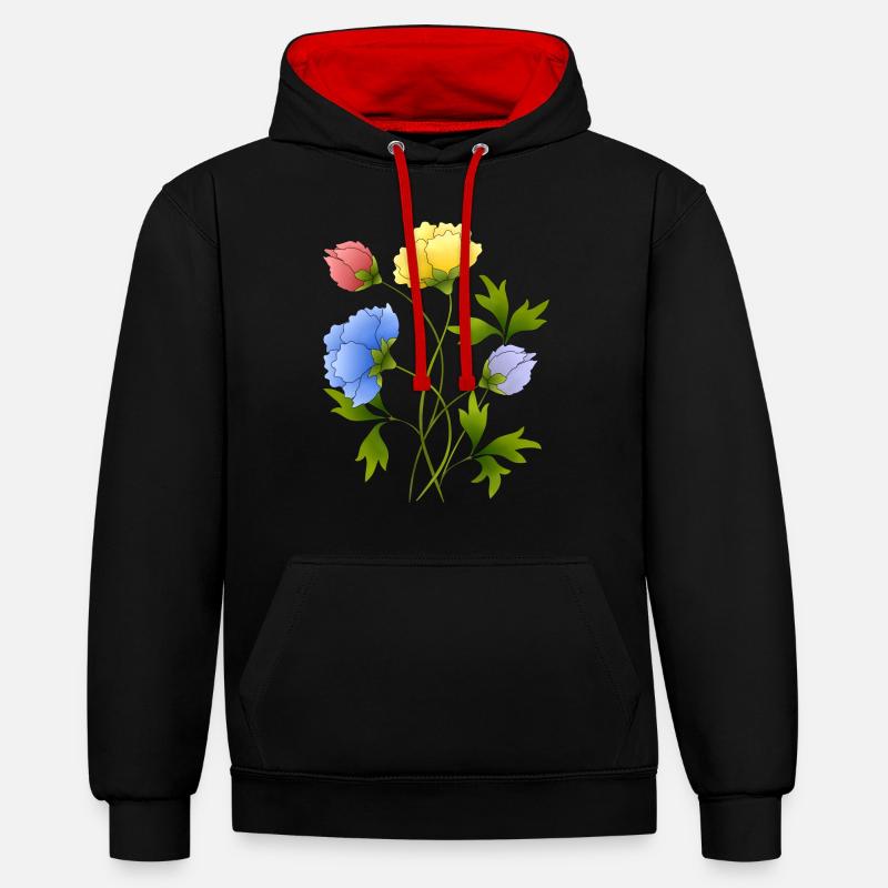 Fleur - Sweat à capuche contrasté - noir/rouge