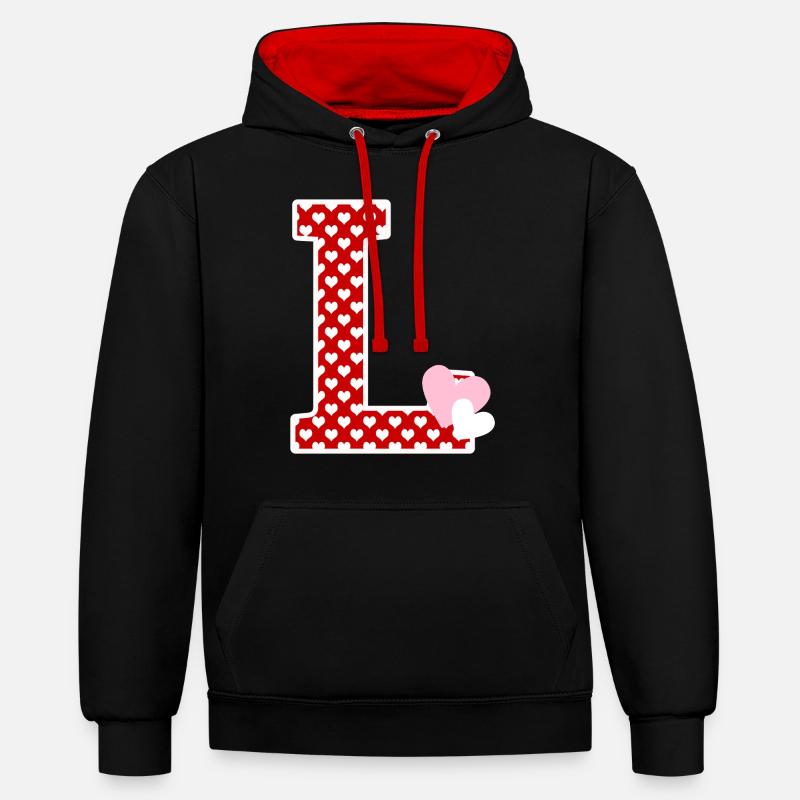 Lettre l cœur - Sweat à capuche contrasté - noir/rouge